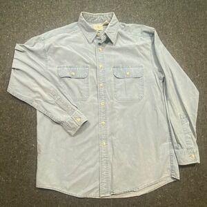 LL Bean Heritage Mens Medium Blue Cotton Long Sleeve Workwear Button Down Shirt
